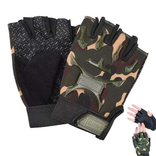 Image of LeeQunQ Cycling Gloves Kids, Kids Half Finger Mtb Cycling Gloves, Camouflage Sports Half Finger Cycling Outdoor Army Accessories Cycling Army Bike, for Boys Girls