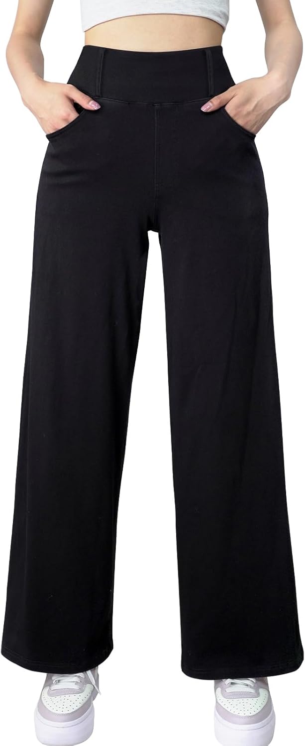 Simple Flavor Women's Wide Leg Jeans High Waisted Stretch Pull-on Baggy Denim Pants with Pockets