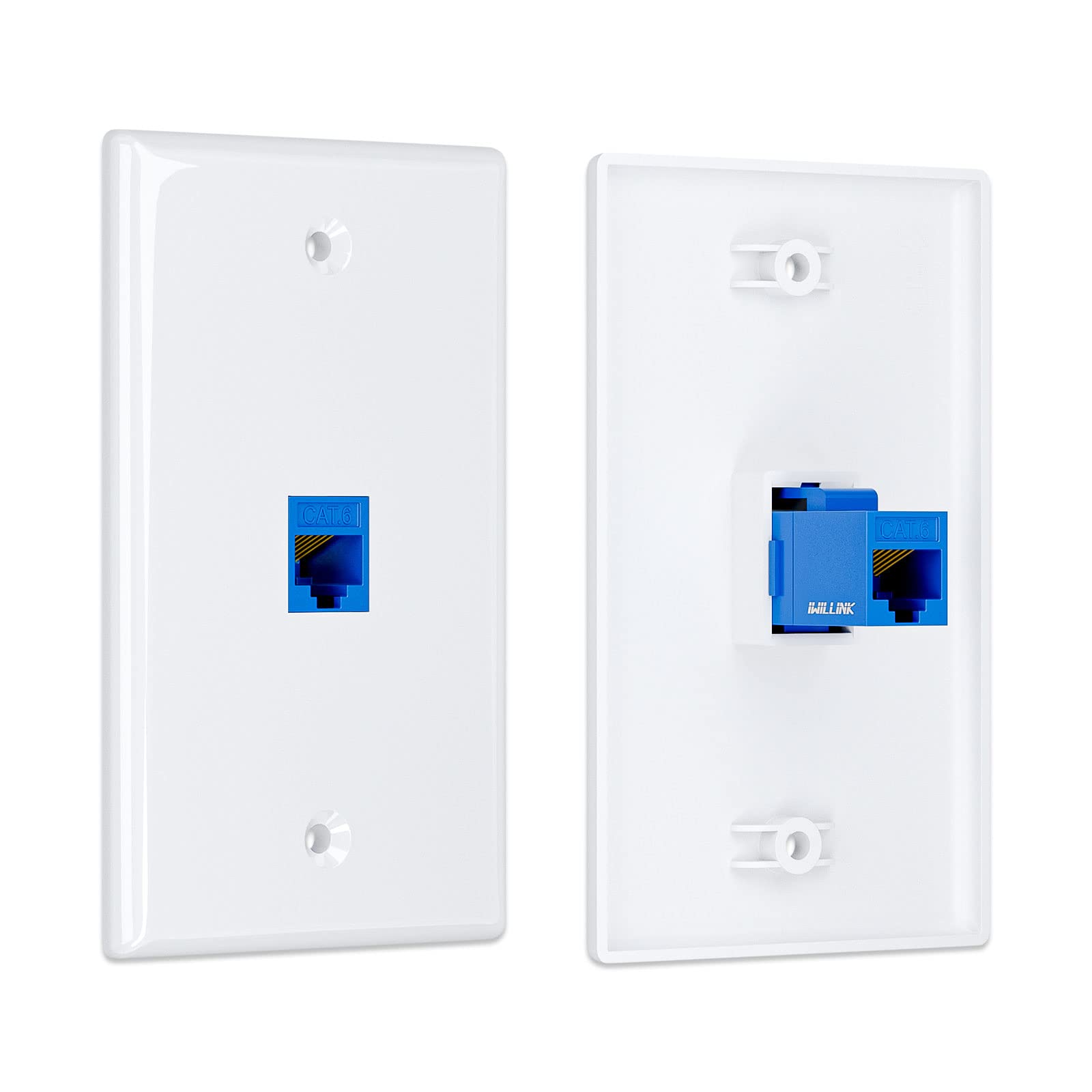 iwillink Lot de 10 plaques murales Ethernet, 1 port Keystone Jack avec coupleur RJ45 Keystone, plaque murale Cat6 femelle vers femelle, bleu
