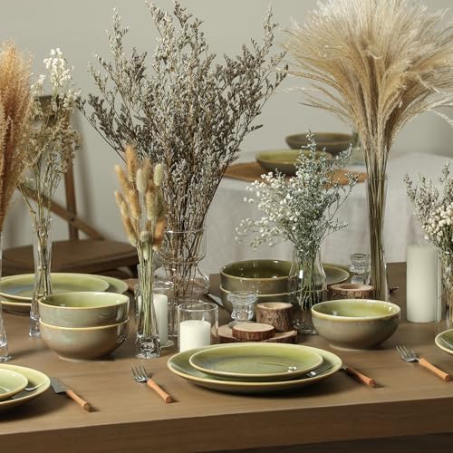 Image of Stone Lain Riley 12-Piece Dinnerware Set Stoneware, Plates and Bowls Set, Dishwasher and Microwave Safe, Dish Set for 4, Green and Blue