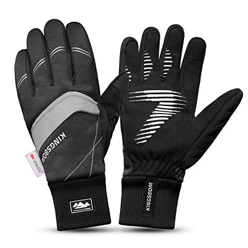 KINGSBOM Waterproof Warm Gloves - 3M Thinsulate Winter Touch Screen Thermal Gloves- for Cycling, Running, Riding, Outdoor Sports - for Women and Men – Black