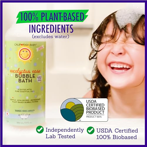 Image of California Baby Eucalyptus Bubble Bath | 100% Plant-Based Kids Bubble Bath | Soothing Baby Bubble Bath | Free Bubble Wand Inside | 384 mL / 13oz (Pack of 2)