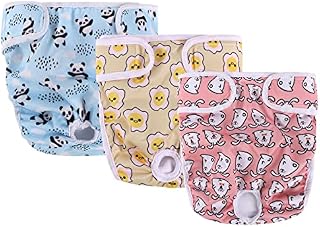 VSSHE Reusable Dog Diapers, 3 Pack Super Absorbent Washable Female Dog Diapers, Comfortable Eco-Friendly Pet Diapers Sanitary Panties, Incontinence Dog Nappy Pants for Small/Medium/Large Dogs(S)