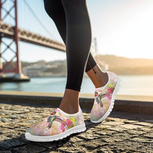 Image of Hummingbird Floral Print Lightweight Walking Shoes for Women Mesh Casual Sneakers Size 5-10.5