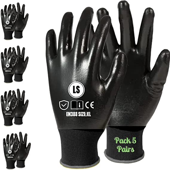 ETSHandPro Reusable Nitrile Coated Work Safety Industrial Gloves / Gardening Gloves / Cotton Hand Gloves / Industrial Gloves for Men & Women Stretchable Size XL (Pack of 5 Pairs Black) (Yellow) (B0BT1XNPP6) Amazon Price History, Amazon Price Tracker