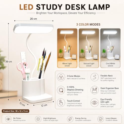 One94Store 3-in-1 LED Desk Lamp, White - Image 4