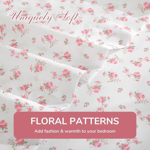 Image of MUXHOMO Full Size 4 Piece Sheet Set, Soft Breathable Bed Sheet Set for Bedroom with Deep Pocket Up to 16 inch, Wrinkle-Free & Cooling Bedding for Oeko-TEX Certified - Blossoms Pink