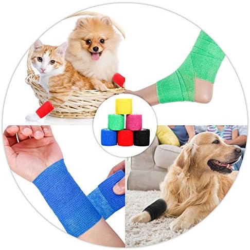 Heyu-Lotus 6 Pack Cohesive Bandages 5cm x 4.5m Vet Wrap Self Adherent Bandages Elastic Cohesive Tapes Pet Bandage Wraps for Dogs and Cats, Assorted Colours (M)