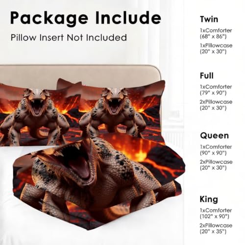 Image of King Size Dinosaur Comfortr Set Boys Kids Bedding Set Room Decor | Scary Monster Dinosaur 3 Piece Bedding Set for Boys Teens, Soft Microfiber All Season Bed Set with 1 Comforter 2 Pillowcases