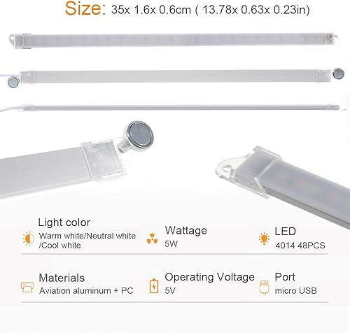 Miniatura 3 de luluan Iluminación regulable para debajo del gabinete, 3 colores de temperatura portátil, tiras de lectura USB para manualidades, luz LED para el