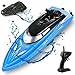 SZJJX RC Boat with Long Battery Life, Remote Control Racing Boats for Pools and Lakes, 2.4GHz 10KM/H Speed Boat Toys Electric 4 Channels for Kids Blue
