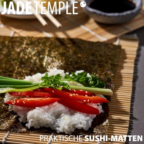 JADE TEMPLE Bambusmatte für Sushi, für die Zubereitung von Maki Sushi, 24 x 24 cm, 1 x Bambusmatte, Gelb, Heller Bambus 2