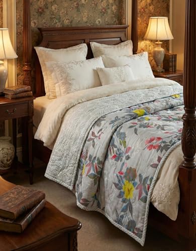 Image of Summer Blanket 100% Cotton Reversible Ac Comforter and Cooling | Classic Printed Design | Quilt | Dohar Single /Double Bed Quilt Ideal for Gifting (Gray, Single)