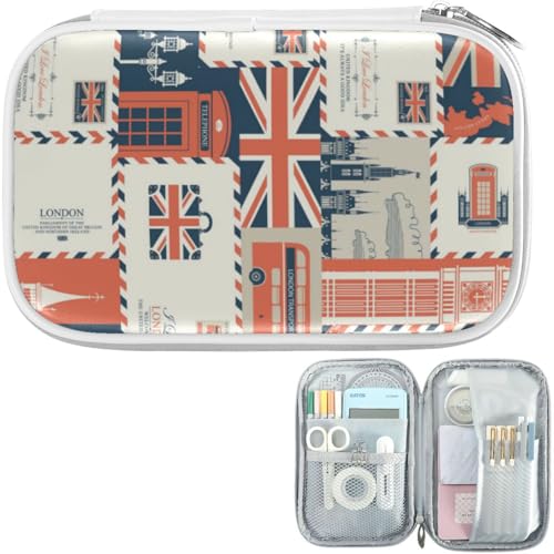 Image of Retro Uk London Marble Pencil Bag Case Zipper Pencil Holder Organizer Stationary Pen Bag Cosmetic Makeup Bag Pouch Purse for School Office Supplies