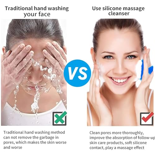 Image of VWMYQ Face Scrubber, Silicone Face Scrubber for Men, Gentle Exfoliator Pad & Massager, Facial Cleansing /Wash Brush - Removes Dead & Dry Skin (Blue, Square)