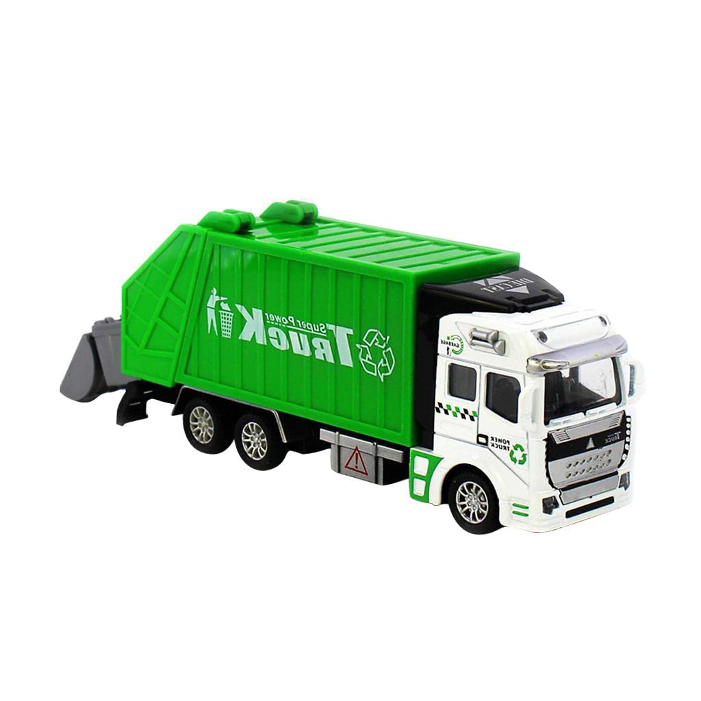 Milageto Müllwagen Modell Diecast Spielzeugauto Pullback Fahrzeug Abfallwagen mit Rückzugsmotor Aus Metall Und Inklusive Abfallbehälter für Kindergeburtsta,