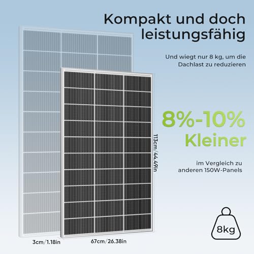 Solarpanel 12V, N-Type Monokristalline Solarmodule, 18BB Technologie,Hocheffizientes Aluminiumrahmen solar panel, PV Modul für Balkonkraftwerk, Wohnmobil, Gartenhäuse, Boot (170W)