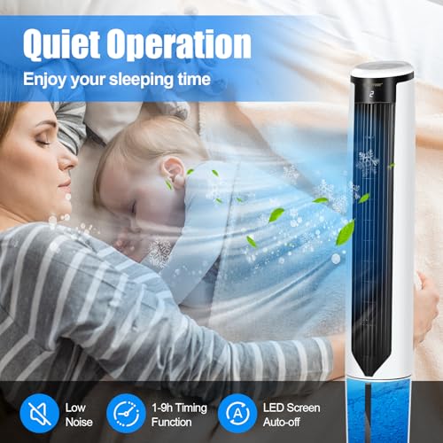 COSTWAY Evaporative Air Cooler, 41-inch Portable Oscillating Air cooler with Remote, 3 Modes, 3 Speeds, LED Display, 9H Timer Auto-off, Quiet Standing Bladeless Tower Fan for Bedro image 4