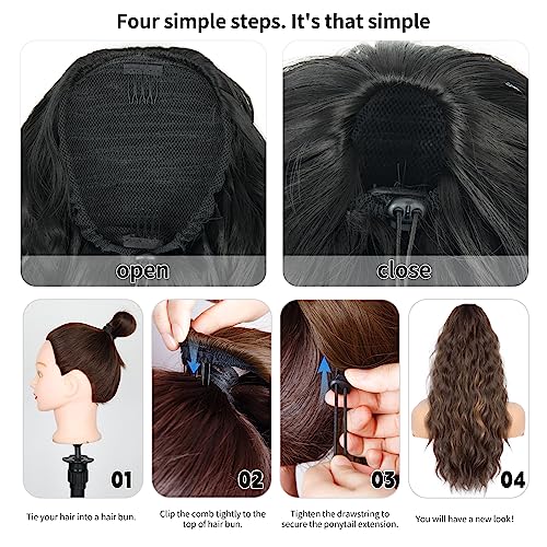 Zqian Beauty 26 Inch Black Ponytail Extension, Drawstring Ponytail For Women, Long Wavy Pony Tails Hair Extensions thumb #5