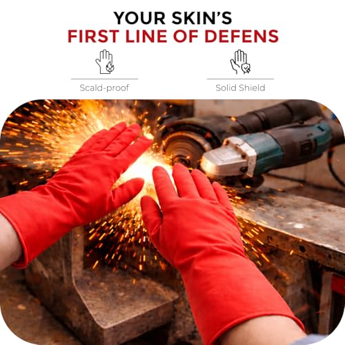 Image of LADWA Premium Rubber Cleaning Gloves, Red Color Reusable Waterproof Gloves for Kitchen Cleaning, Dishwashing, Gardening and Bathroom Use (Pack of 5 Pairs)