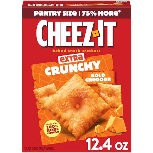 Cheez-It Extra Crunchy Cheese Crackers, Baked Snack Crackers, Lunch Snacks, Bold Cheddar, 12.4oz Box (1 Box)