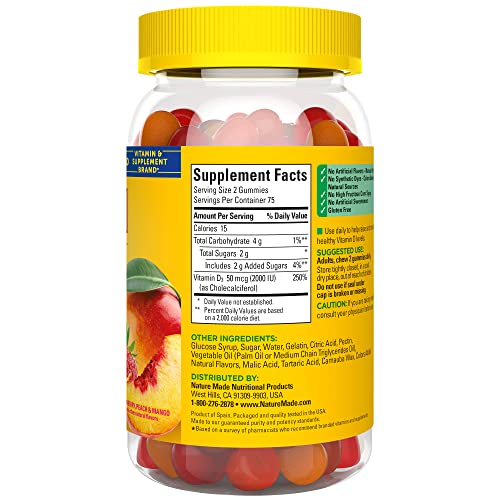 Nature Made Vitamin D3 2000 Iu (50 Mcg) Per Serving, Dietary Supplement For Bone, Teeth, Muscle And Immune Health Support, 150 Gummies, 75 Day Supply #TOP7
