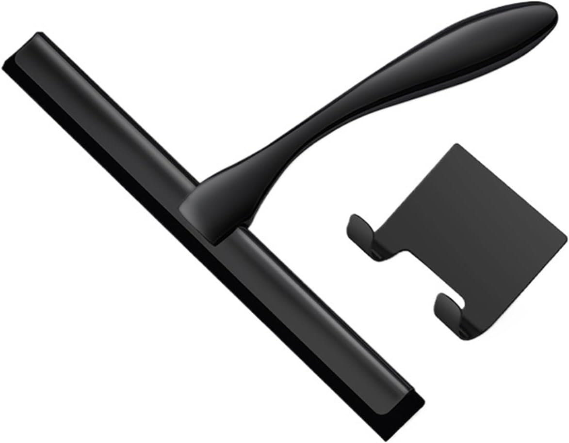Stainless Steel Shower Squeegee Silicone Rubber Scrape 10 INCH Glass Wiper Sliver Black Color Window Car Mirror Bathroom Tool(1sliver-1black-2hook)