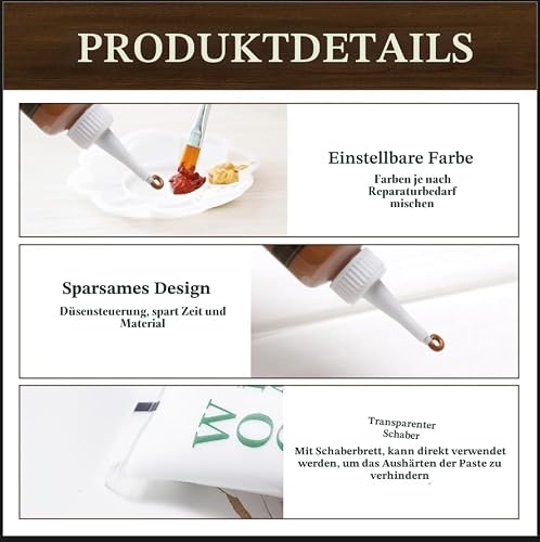 5 Laminat Reparaturset, Parkett Reparatur Holzkitt für Laminatboden Holz Arbeitsplatte Holzmöbel Weiß Creme Braun Holzfarbe, Holzpaste Reparieren Kratzer Risse Löcher Flecken