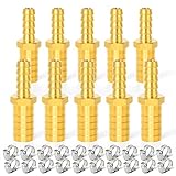 GASHER 2 Pieces Brass Hose Barb Reducer, 1/4 Inch to 1/8 Inch Barb Hose ID with 4 Hose Clam, Brass...