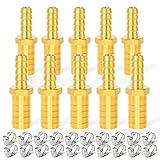 GASHER 2 Pieces Brass Hose Barb Reducer, 1/4 Inch to 1/8 Inch Barb Hose ID with 4 Hose Clam, Brass...