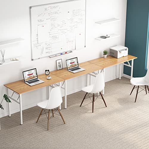 Image of Need Office Computer Desk 47.2x23.6 in Sturdy Folding Laptop Table Teak | White Frame Writing Gaming Work Table /Foldable Home Office Desk /Sewing Table, No Assembly Required
