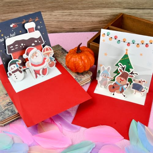 volumoon 5 Pack 3D Pop Up Christmas Cards with Envelopes, Merry Christmas Cards, Christmas Greeting Cards Gift Cards - Image 4