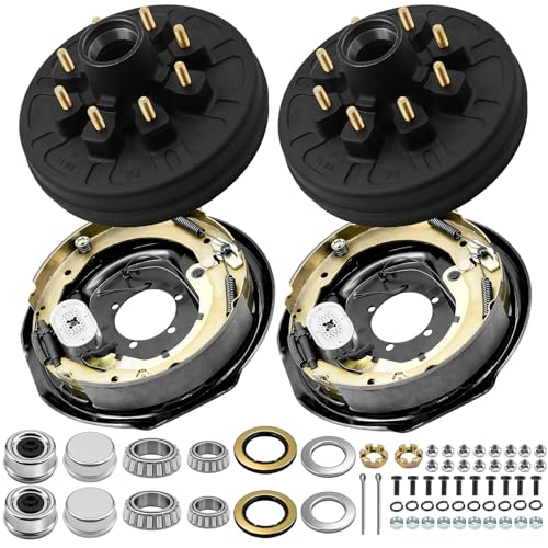 dreamdragon 7 000 lbs Trailer Axle Electric Brake Kit 8 on 6.5 Bolt Circle Drum Kites with 12 X2 Left and Right Maual Adjusting Electric Brakes Replacement 12 Brake Hub Drum 1/2-20 Studs