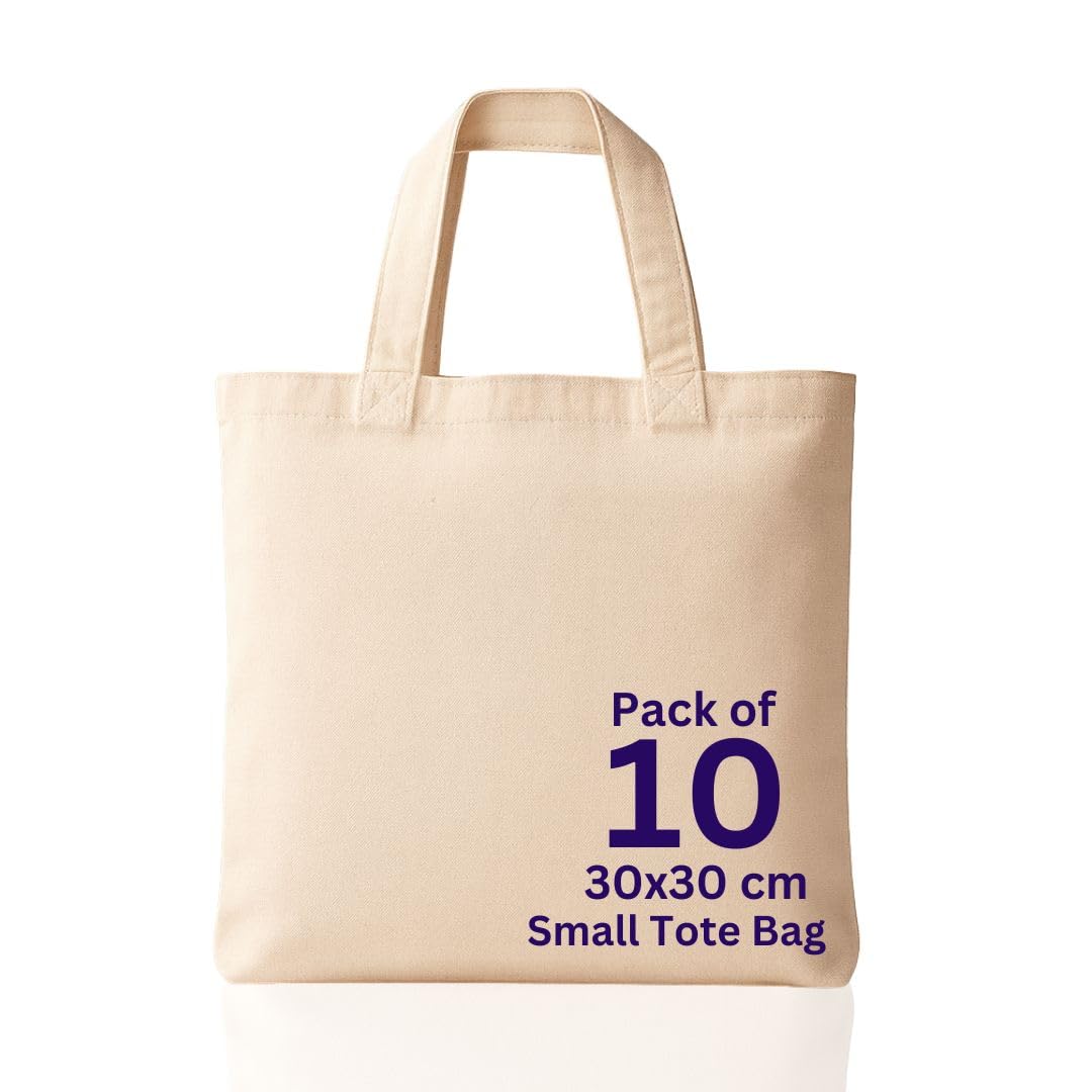 MINIMARG 100% Cotton Canvas Bags, Plain Tote Bags to Decorate, eco-friendly Canvas Reusable blank Tote Bags made with Premium Quality Fabric - Size 30x30cm+30cm Handle (Black, Pack of 10)