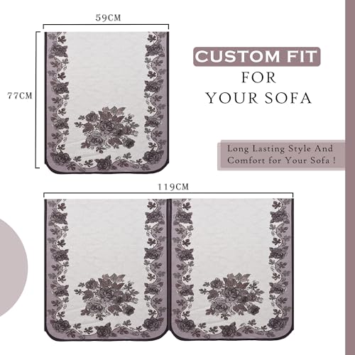 Image of Kuber Industries Sofa Cover | 2+1 Sofa Cover Set | 36x72 Inch | Sofa Cover for Living Room | Net Sofa Slipcover Set | Couch Cover | Blaze-Rose Digital Embroidery Print-640 | Large | Brown