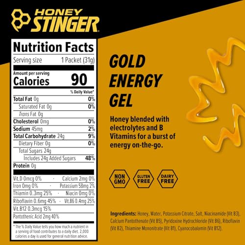 image for Honey Stinger Gold Energy Gel, Gluten Free & Caffeine Free, for Exerci