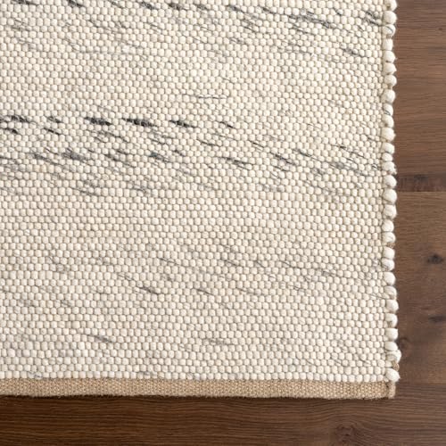 Image of Nuloom Hamptons Ivory Striped Flatweave Area Rug, 10' x 14' | Nuloom Hamptons Striped 10' x 14' Wool Jute Area Rug for Dining Room Living Room, Ivory