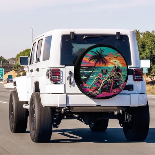 Image of Delerain Spare Tire Cover with Backup Camera Hole Skeleton Beach Chair Wheel Covers Waterproof Dust-Proof UV Sun Universal Fit for Trailer RV SUV Truck (18 Inch for Diameter 32 inch-34 inch)