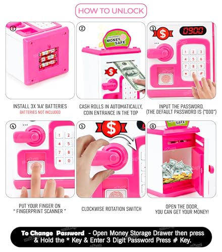 Image of Zest 4 Toyz Piggy Bank with Lock Code Money Saving Coin Bank Automatic Roll Money ATM Bank Birthday Return Gift for Kids(Pink)