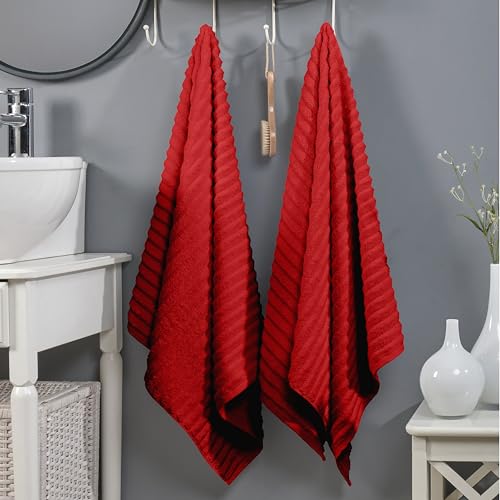 Image of Elegant Comfort 100% Turkish Cotton Corduroy Ribbed Luxury Soft 2 Pack Bath Towels 27 x 54 Inch - Ultra Plush, Absorbent, Quick Dry, Hotel Spa Quality Towels for Bathroom Essentials, Red