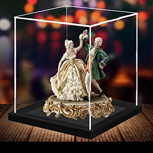HEMYLU Acrylic Box with Black Velvet Base, Simple Self-Assembly Clear Acrylic Display Case, 10 Inch Cube Dustproof Showcase with Lid for Collectibles, Toys and Jewelry (10x10x10 inch)