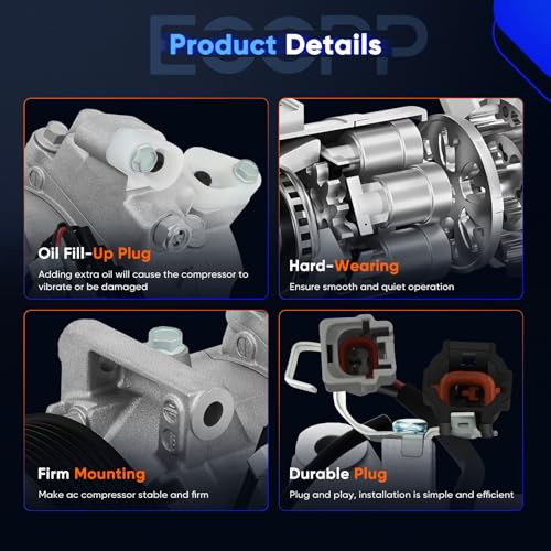 Image of ECCPP A /C Compressor with Clutch for Infiniti EX35 FX35 3.5L 2009-2012 | for Nissan 370Z 3.7L 2009-2020 for Infiniti Q70L Q60 QX50 3.7L 2014-2015 Fast Cooling AC Compressor