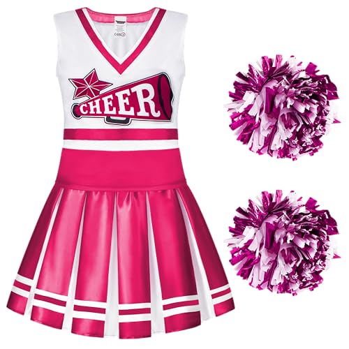 Spooktacular Creations Cheerleader Costume for Girls, Kids Halloween Cheerleader Outfit, Child Cheerleading Uniform for Halloween Dress Up Parties, Pink, L