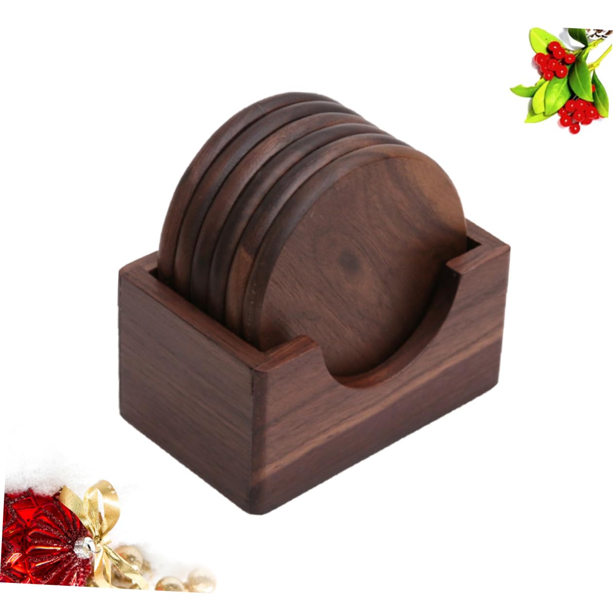 Posavasos de Madera de Nogal Negro, 6 Piezas Redondos para Mesa y Hogar | Acabado Marrón, Protección de Mesa, Fácil de Limpiar, Uso en Casa y Casa de Té, Estilo Simple Hecho a Mano