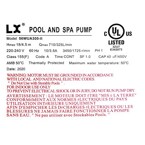 KL KEY LANDER Hot Tub Spa Pump, 3HP, Two Speed, 56Frame, LX Motor, (220-240V/60Hz); 2" Port; OEM#1019801-03 and 56WUA300-II - Image 3