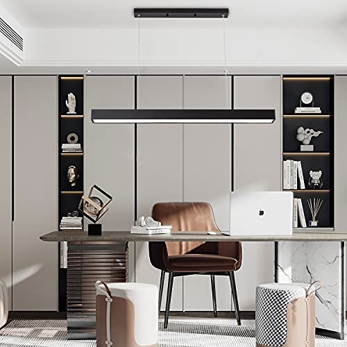 chiynght Modern Black LED Island Light, 20W 6000K Cool White Pendant Lighting for Kitchen Island Dining Room Meeting Room Living Room, 35.4" (2.9ft)