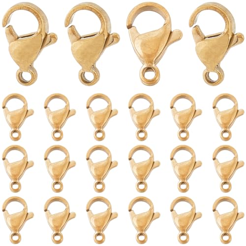 SUNNYCLUE 1 Box 60Pcs Real 18K Gold Plated Stainless Steel Lobster Claw Clasps 12x7mm Mini Small Jewellery Clasps Bracelets Clips Closures Fastener Hook Clasp Lobster Clasps for Jewellery Making Kits