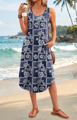Image of WIHOLL Summer Dresses for Women 2026 Button Front Sleeveless Casual Midi Dress Beach Vacation Sundresses with Pockets