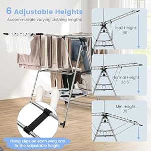 Giantex Clothes Drying Rack, Foldable Laundry Drying Rack with with 6-Level Adjustable Height, High Hanger Design, Side Clips, Space Saving Collapsible Laundry Drying Rack Giantex Clothes Drying Rack Foldable Laundry Drying Rack with with 6 Level Adjustable Height High Hanger Design Side Clips Space Saving Collapsible Laundry Drying Rack