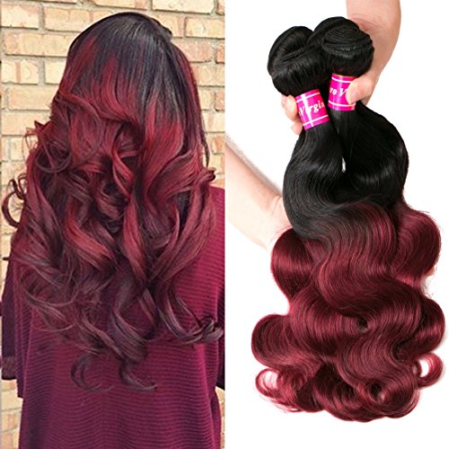 Aphro Hair Brazilian Ombre Human Hair 4 Bundles 16 18 20 22 Inches Burgundy Bundles Body Wave 1B/99J